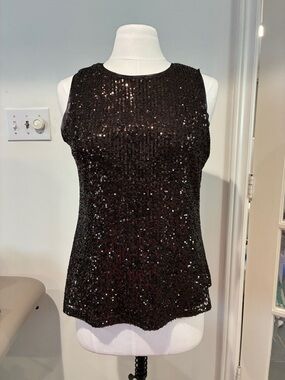 Melanie Lyne Sleeveless Black Sequin Tank Top
